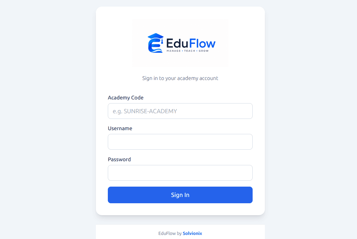 EduFlow dashboard showing classes, students, and attendance